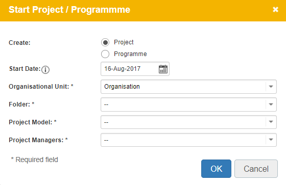 start project from initiative dialog