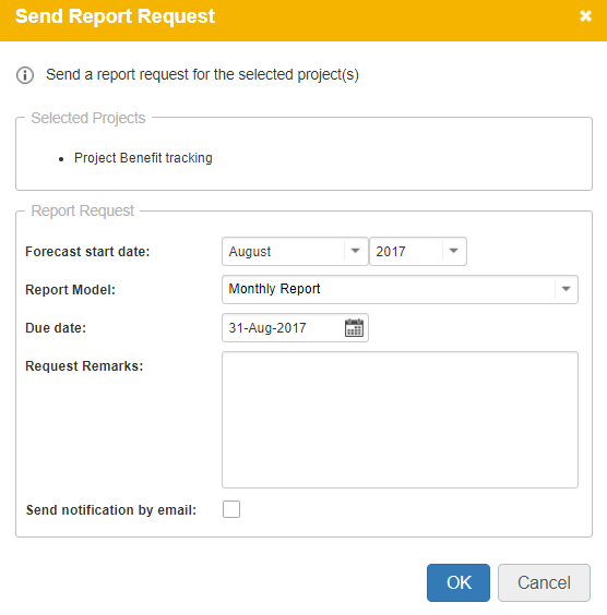 Send report request dialog